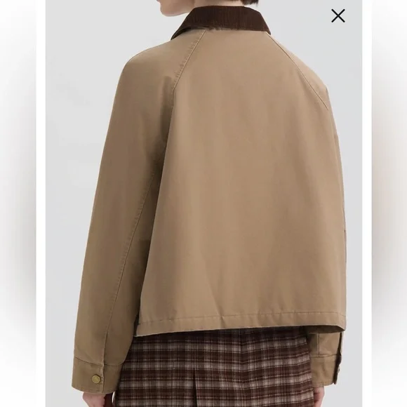 Hunter Insulated Tan Barn Crop Jacket with Dark Brown Corduroy Collar M NWT - Picture 3 of 16